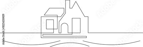 Minimalist single line drawing of a cozy home, perfect for real estate branding or modern design projects, showcasing simplicity and clean lines in black and white