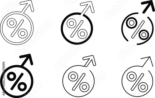Icons Representing Male Symbol with Percentage Sign and Arrows Keywords: male, gender, symbol