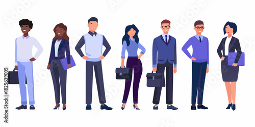 Diverse group of business professionals standing together in a row