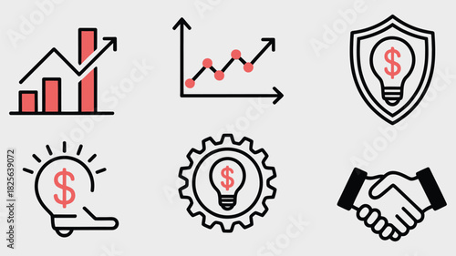 Business growth charts, protected ideas, and partnership agreement with handshake, representing corporate success, collaboration, teamwork, innovation, strategic planning, professional business 