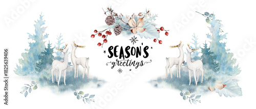 watercolor background, water animals. Holiday, Christmas, new year illustration.