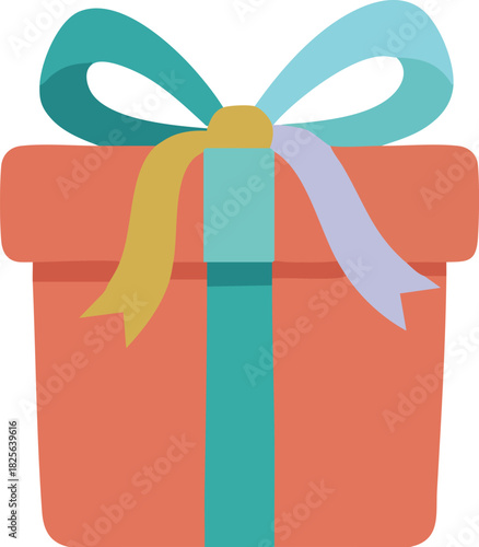 Bright gift box with multicolored ribbon, perfect for celebrations, rewards, and special surprise themes.
