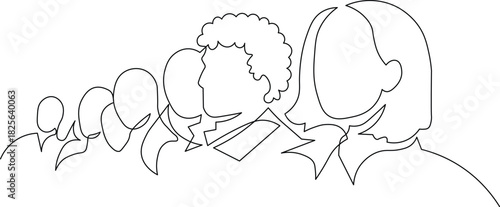 Dynamic continuous line art of diverse team members collaborating, perfect for modern business, teamwork, and partnership themes, ideal for website and marketing design
