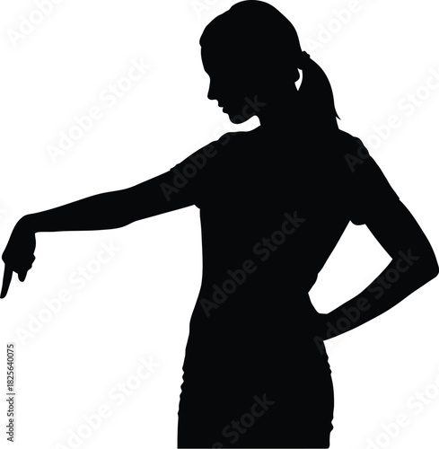 Silhouette of an elegant woman pointing downward