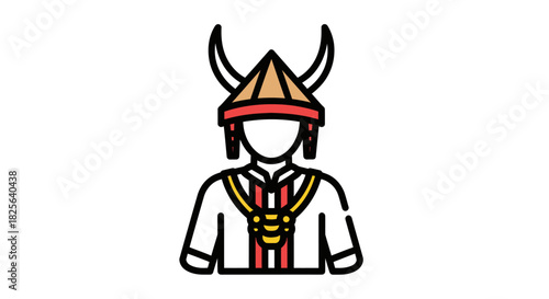 Traditional Toraja Warrior with Horned Headdress Icon.