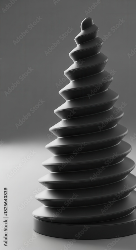 Fototapeta premium Monochromatic abstract sculpture displays a spiraling stacked conical form
