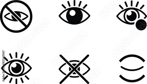 Set of six eye-related icons with different meanings and styles Keywords: eye, vision, look, see