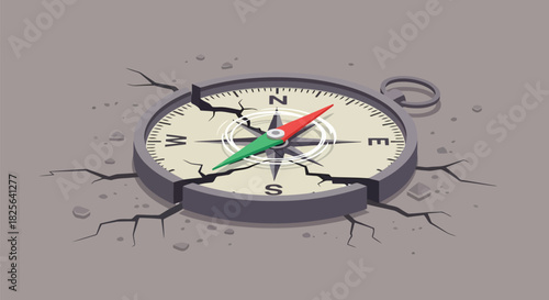 Crisis compass: navigating uncertainty & broken business guidance Vector, illustration