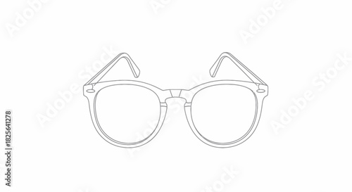 Simple Line Drawing of Classic Round Eyeglasses.