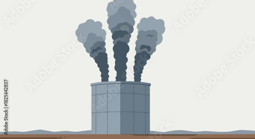 Industrial pollution: factory emissions, air quality & climate change Vector, illustration
