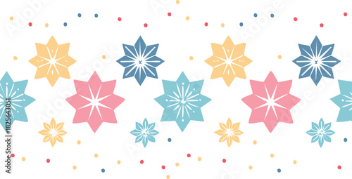 Festive star border with colorful dots and small star accents, a cheerful and celebratory design element