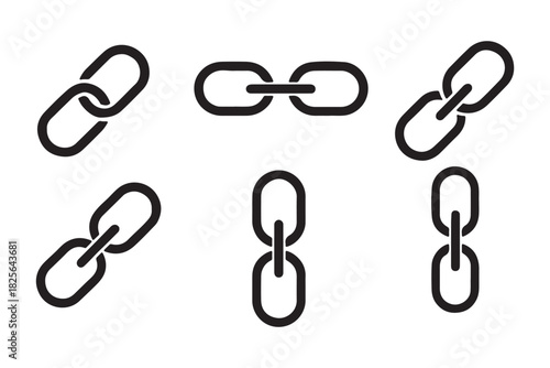 Chain vector icon set. Chain link icons. Minimal Chain Link Icon Set – Monochrome Vector Symbols for Connection, Attachment, Hyperlink and Network Concept Design. EPS 10.