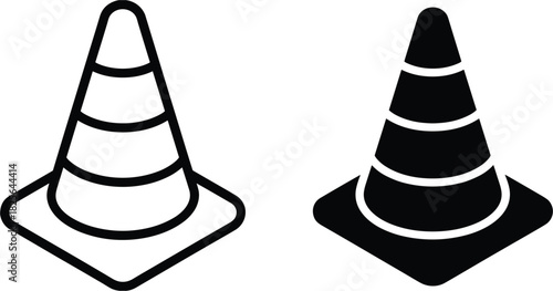 Two Traffic Cones One Outline One Solid Black safety cone construction cone