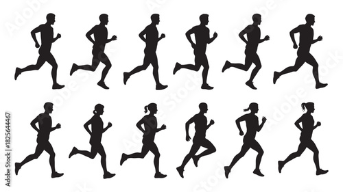 Dynamic silhouettes of diverse male and female athletes running, depicting motion, exercise, fitness, and an active, healthy lifestyle journey