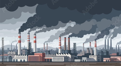 Industrial air pollution vector: factory emissions & climate change impact Vector, illustration