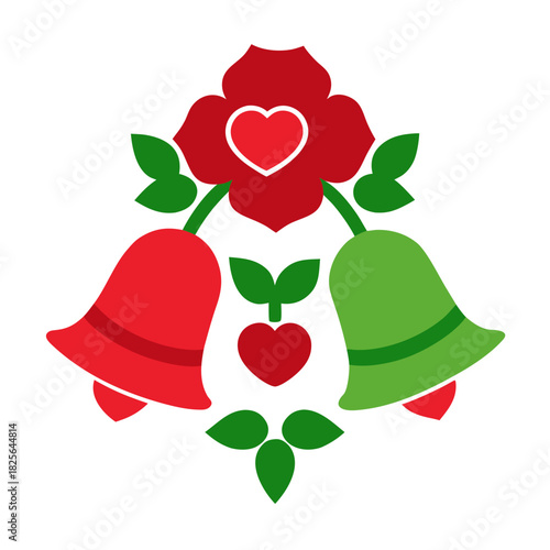 Christmas Bells with Roses and Heart Ornaments