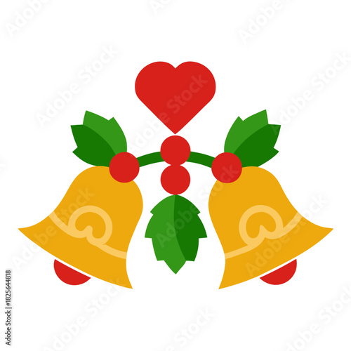 Christmas Bells with Roses and Heart Ornaments