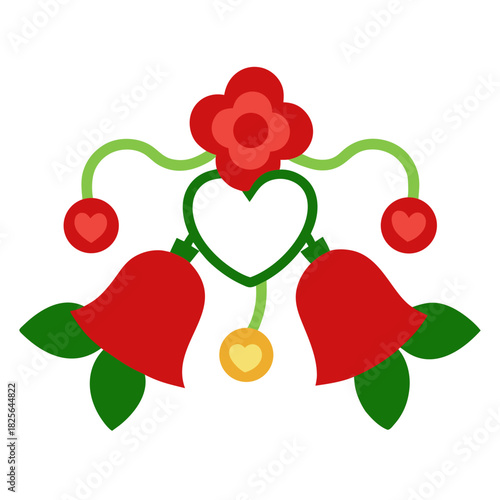 Christmas Bells with Roses and Heart Ornaments