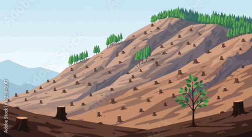Deforestation impact: environmental crisis & reforestation hope vector Vector, illustration