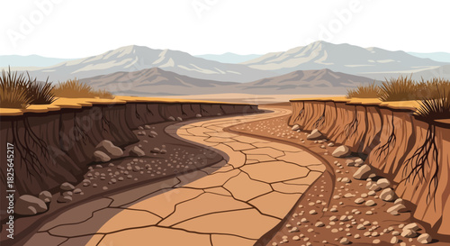 Drought stricken riverbed: cracked earth & erosion illustration Vector, illustration