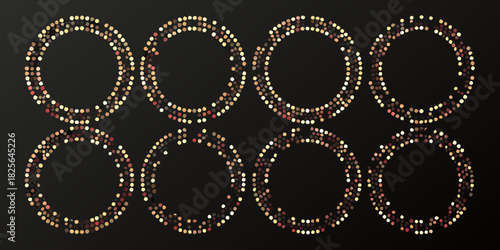 Sparkling gold confetti circles on black background for celebrations and events