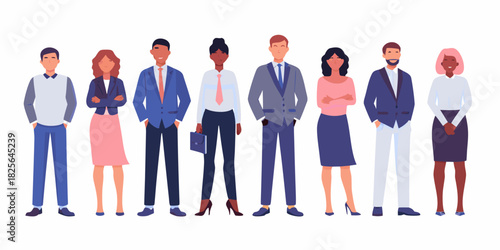 Diverse group of business professionals standing together in a row