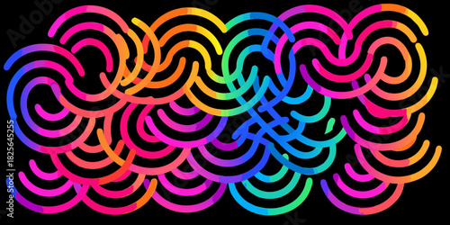 Abstract colorful gradient arcs on black background modern design