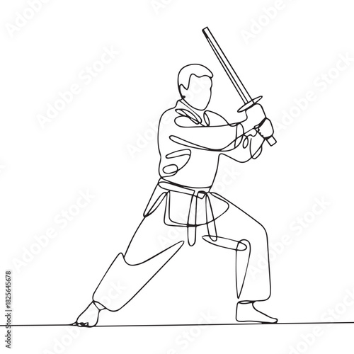 One continuous line illustration of an Arnis Player, isolated on white background.