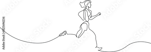 Dynamic one-line drawing of a woman jogging to promote fitness and wellness programs, celebrating healthy lifestyle choices and athletic performance in a minimalist style