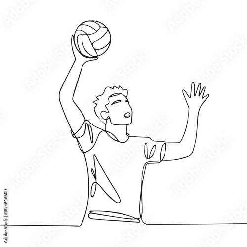 One continuous line illustration of an Volley Ball Player, isolated on white background.