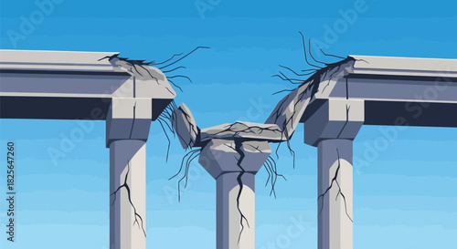 Collapsed concrete highway: infrastructure crisis and destruction Vector, illustration