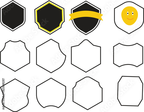 Collection of decorative shield shapes and frames for logos badges and heraldry designs