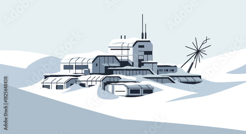 Arctic research outpost vector illustration snowy landscape base Vector, illustration
