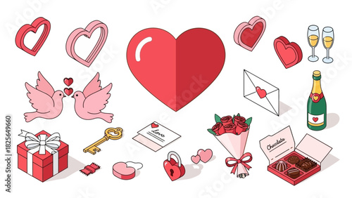 Valentine's Day Icon Set Celebrate Love with Hearts, Gifts, and Romantic Elements