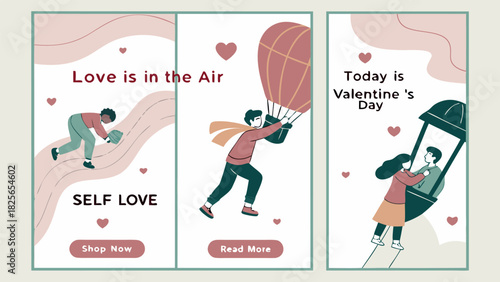Valentine's Day Vertical Banners: Love, Romance, and Self-Love Social Media Stories Set.