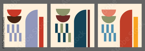 Colorful 80s Bauhaus Autumn Abstract Art Set