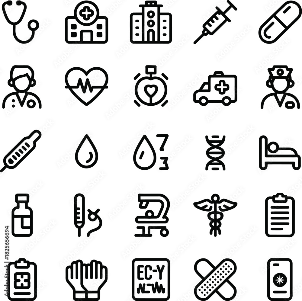 Fototapeta premium Medical and Healthcare Icons Set illustration vector