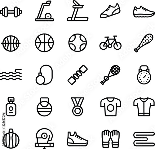 Sports and Fitness Icons Outline Set dumbbell treadmill