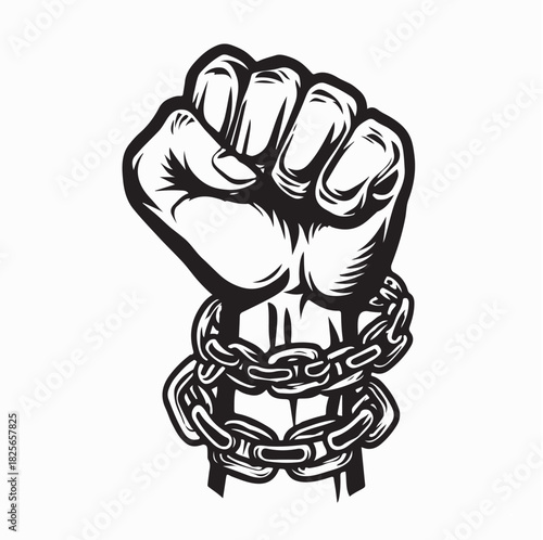 Muscular Hand Wrapped in Iron Chains Vector Illustration on white background