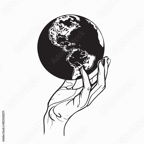 Hand of the Person Holds Globe Image Vector On white background
