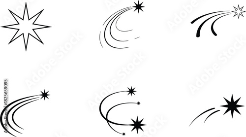 Collection of Stylized Star and Shooting Star Graphics