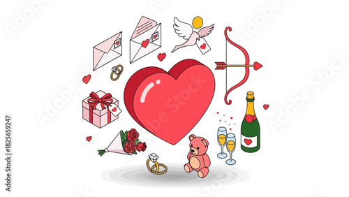 Valentine's Day Romantic Gift and Love Heart Illustration