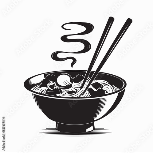 Black and white Beef Ramen Noodles Image Vector isolated on white background