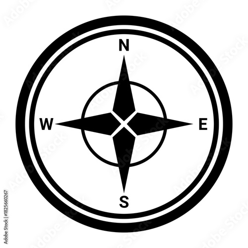Black Compass symbol for map. North arrow	
