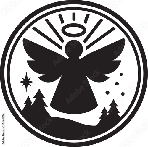 Angel Silhouette with Halo Rays Vector.eps