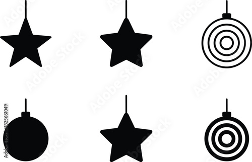 Black Silhouette Christmas Ornaments: Stars, Baubles, and Targets