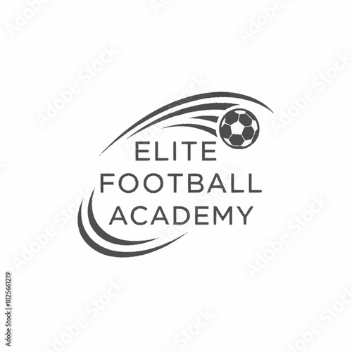 Elite Football Academy logo design with soccer ball and curved lines.