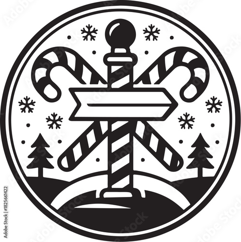 North Pole Sign and Candy Cane Cross Emblem Vector.eps