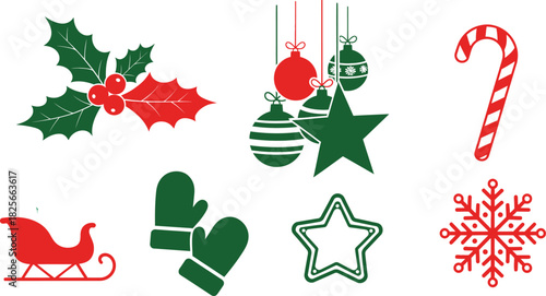 Festive christmas ornaments and candies collection for holiday decor