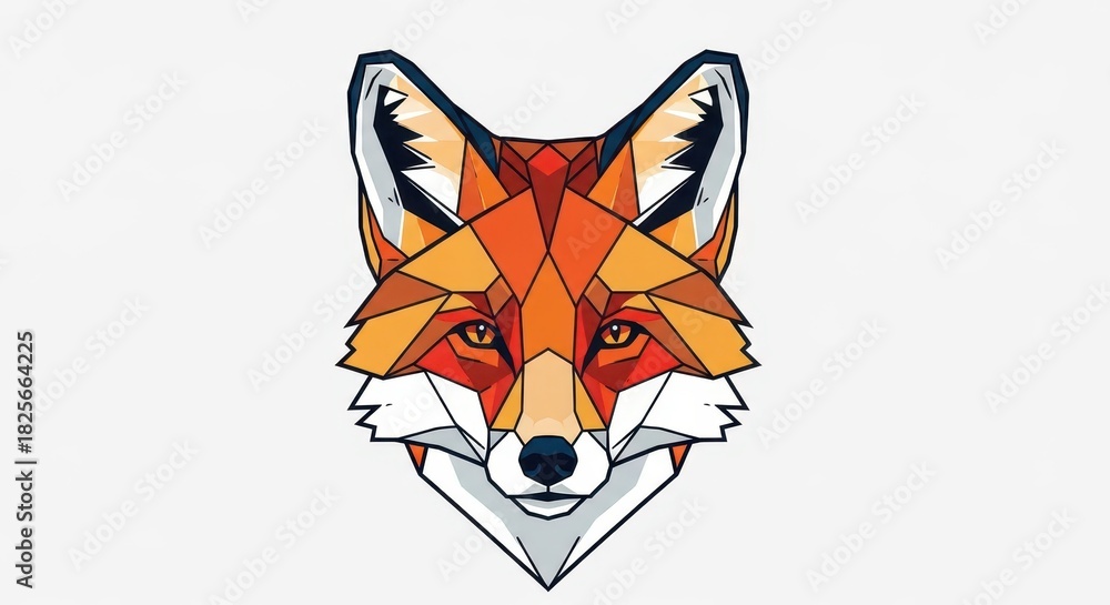 Fototapeta premium Stylized geometric illustration depicts the head of a wild canine featuring shades of orange and white